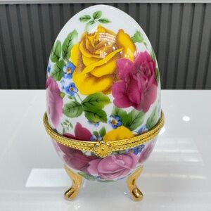 Decorative Floral Hinged Egg Trinket Box